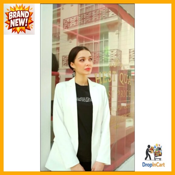 Open Front Blazer Slim Fit Long Sleeve Work Office Casual Chic Minimal - Picture 7 of 7